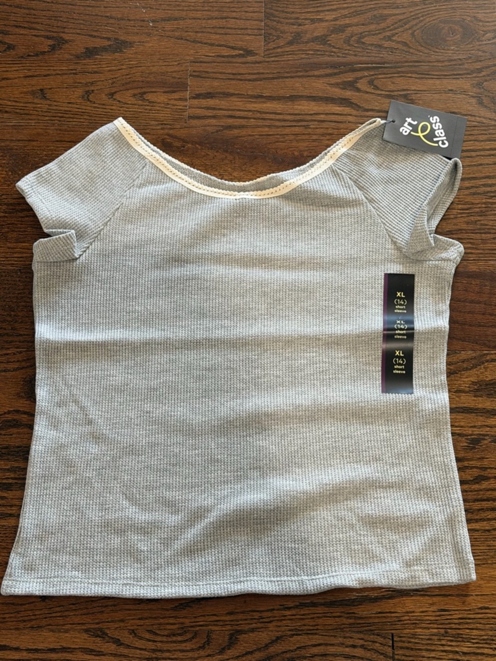 Girls' Short Sleeve Waffle Knit T-Shirt - Art Class Grey Size XL (14) NWT